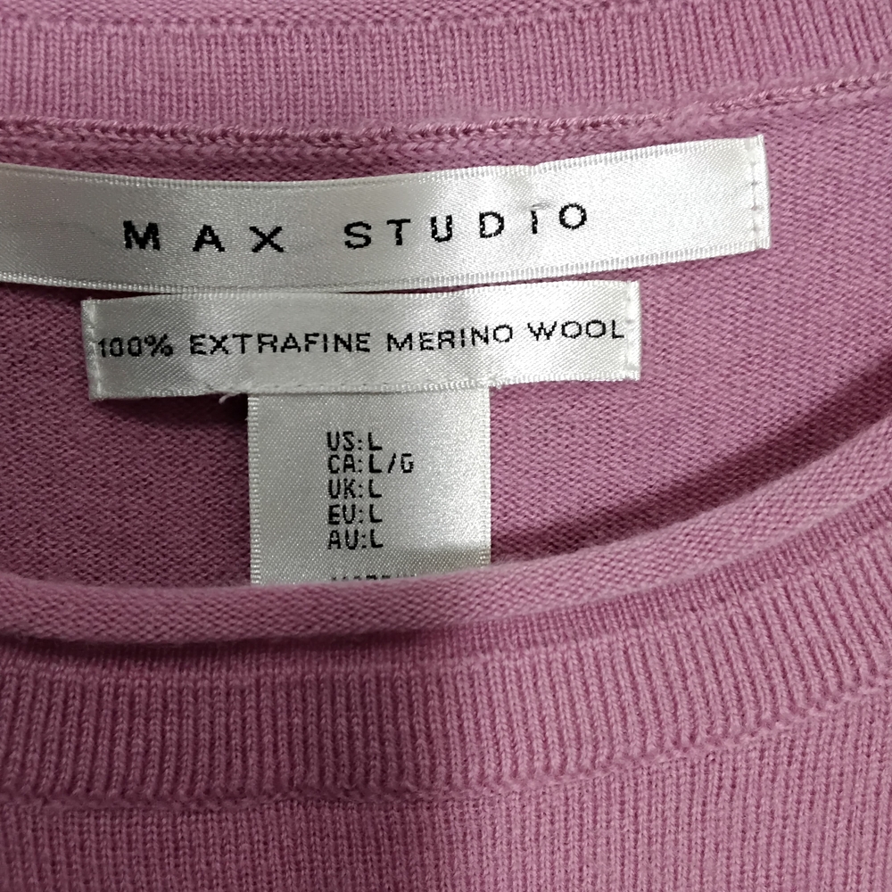 Max Studio Pink Extrafine Merino Wool Lightweight Sweater Size L